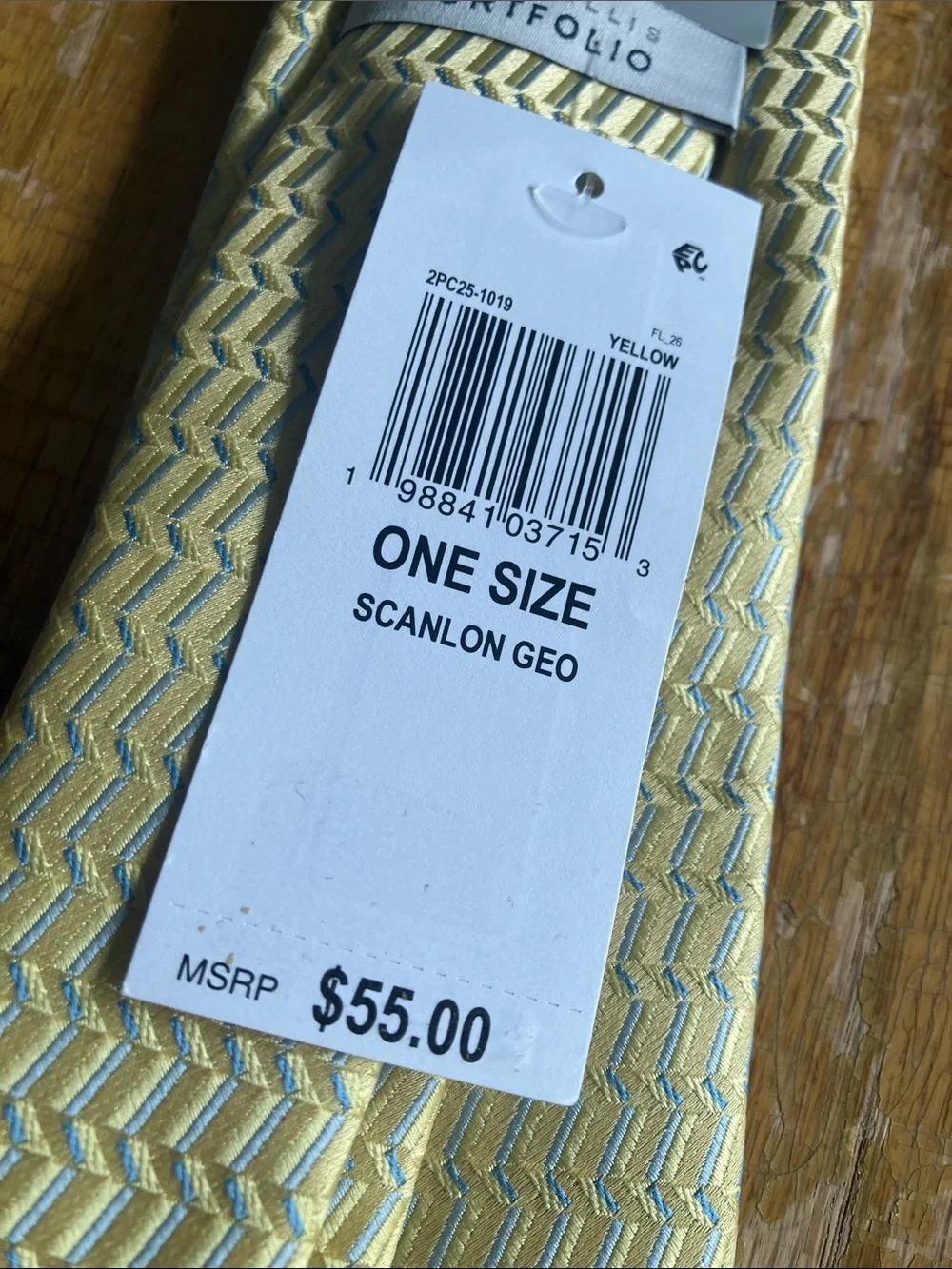 Perry Ellis Light Yellow Chevron-Patterned Men's Tie